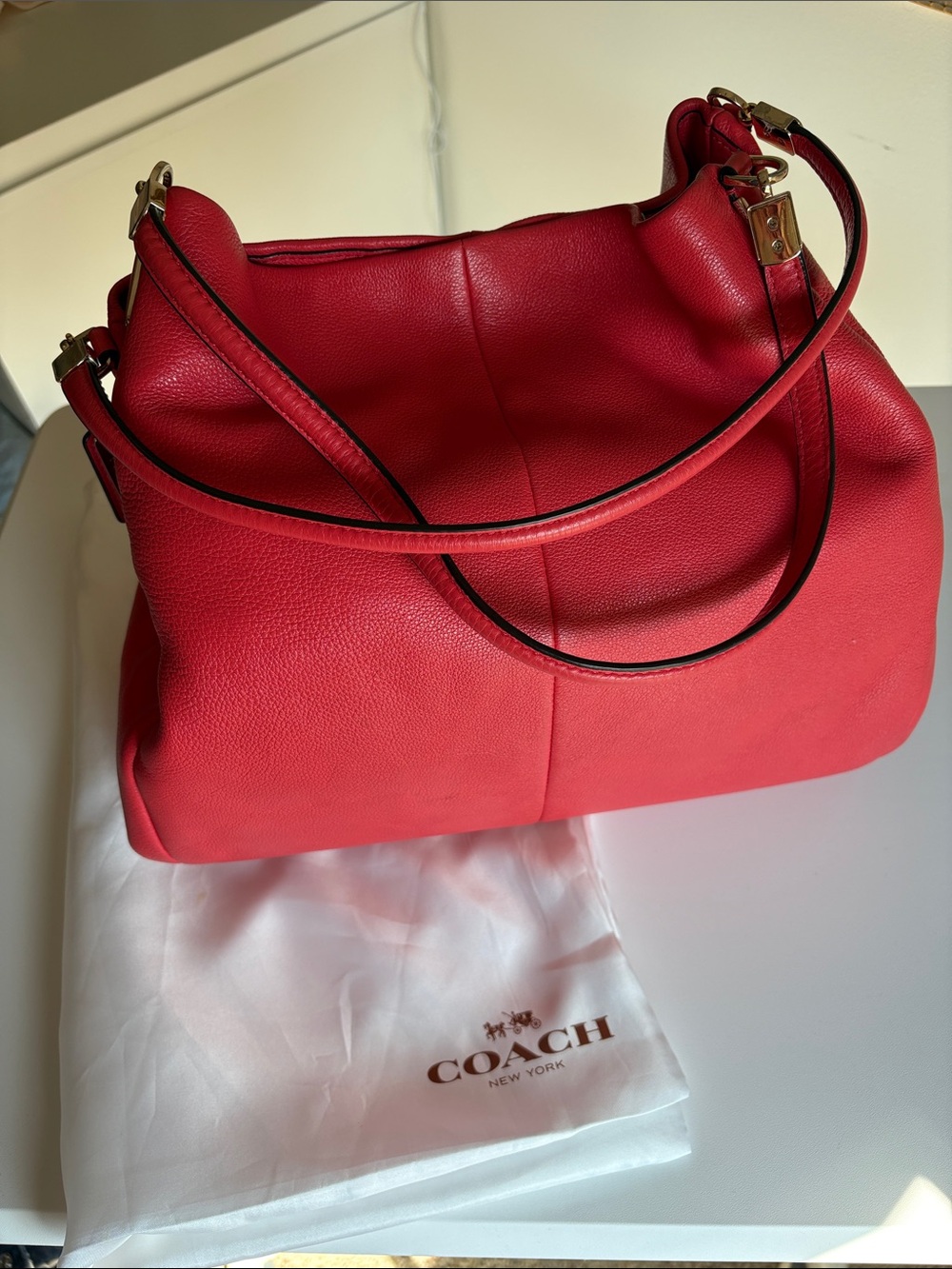 Coach Red Leather Hobo Bag with Gold Hardware